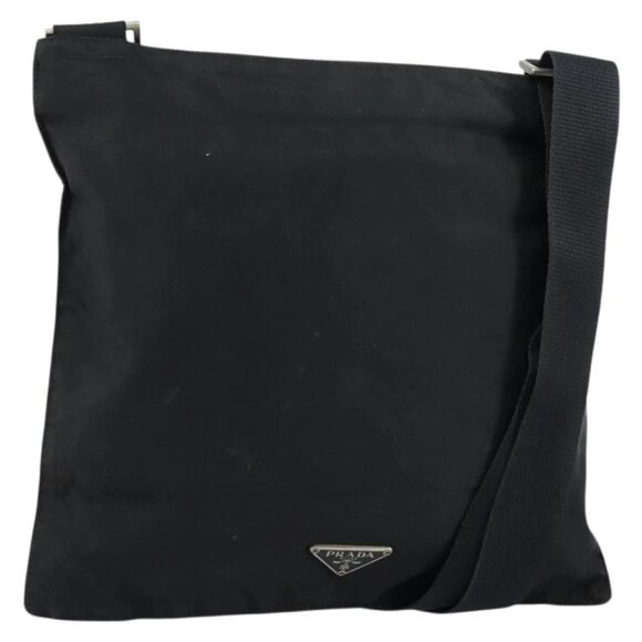 PRADA Hand Bag Nylon Black Silver Auth 153120